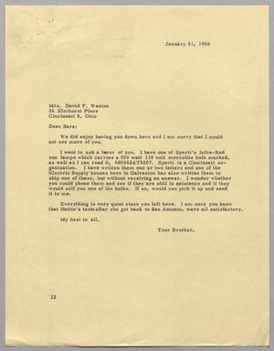 [Letter from D. W. Kempner to Mrs. David F. Weston, January 31, 1956]