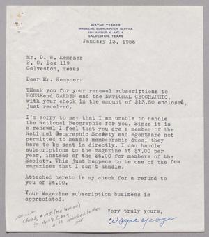 [Letter from Wayne Yeager to D. W. Kempner, January 13, 1956]