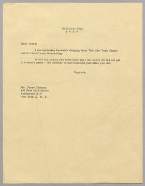 [Letter from Jerry Thomas Enclosing New York Times Clipping, December 29, 1959]