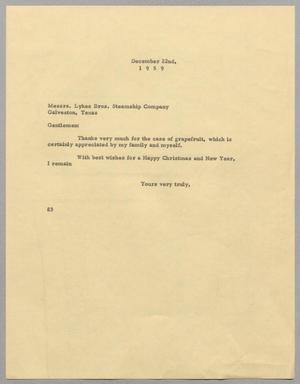 [Letter from Harris L. Kempner to Lykes Brothers Steamship Company, December 22, 1959]