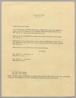 [Letter from Harris L. Kempner to His Sons, December 22, 1959]