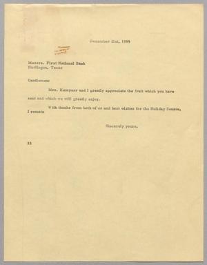 [Letter from Harris L. Kempner to the First National Bank, December 21, 1959]