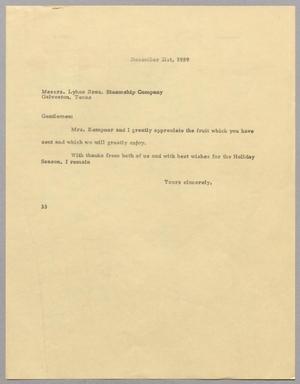 [Letter from Harris L. Kempner to Lykes Bros. Steamship Company, December 21, 1959]