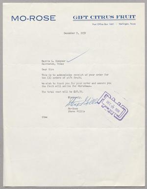 [Letter from Steve Gillis to Harris L. Kempner, December 9, 1959]
