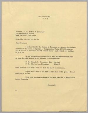 [Letter from Harris L. Kempner to Garner H. Tullis, December 4, 1959]