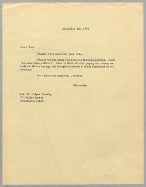 [Letter from W. Edgar Crosby Regarding Telegram Payments, December 4, 1959]