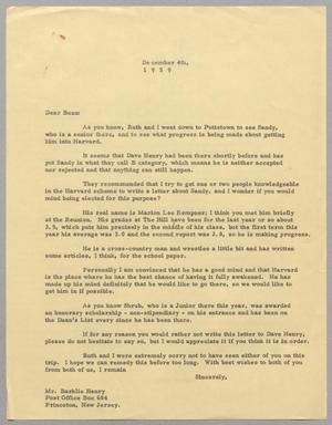 [Letter to Barklie M. Henry Regarding M. L. Kempner Harvard Admission, December 4, 1959]
