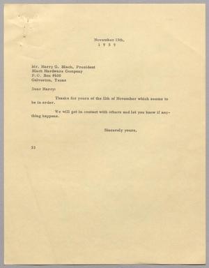 [Letter from Harris L. Kempner to Harry G. Black, November 13, 1959]
