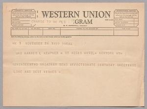 [Telegram to Ruth Alma Kempner, November 26, 1959]