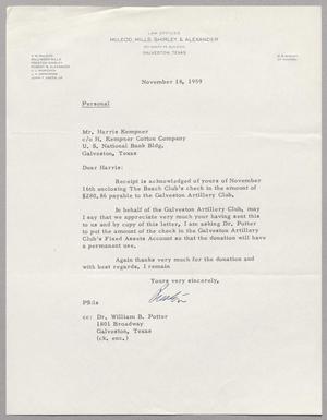 [Letter from Preston Shirley to Harris L. Kempner, November 18, 1959]