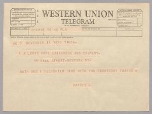 [Telegram from Harris L. Kempner to R. J . Lewis, November 16, 1959]