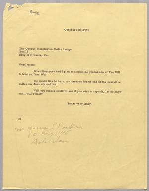 [Letter from Harris Leon Kempner to The George Washington Motor Lodge, October 14th, 1959]