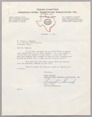 Primary view of object titled '[Letter from Fred C. Buck to Harris L. Kempner, November 3, 1959]'.