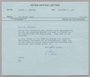 [Letter from G. A. Stirl to Harris L. Kempner, November 5,1959]