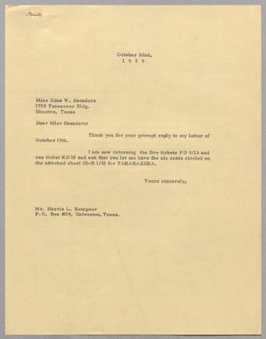 [Letter from Harris Leon Kempner to Edna W. Saunders, October 22nd, 1959]