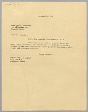 [Letter from Harris Leon Kempner to Edna W. Saunders, October 19th, 1959]