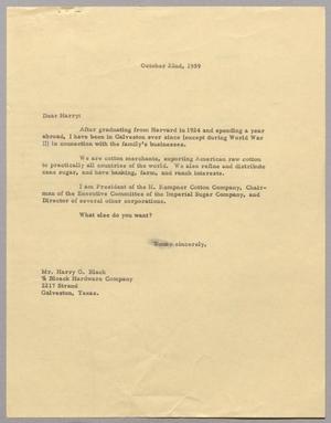 [Letter from Harris Leon Kempner to Harry G. Black, October 22nd, 1959]