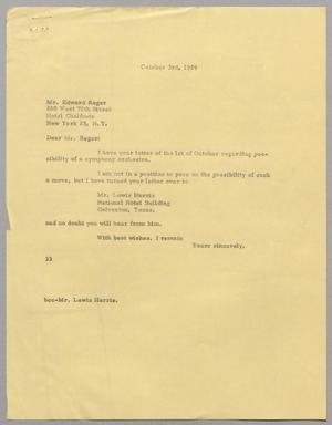 [Letter from Harris Leon Kempner to Edward Reger, October 3, 1959]