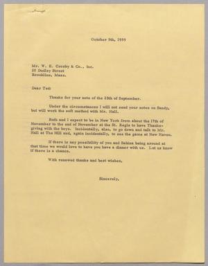 [Letter from Harris Leon Kempner to Mr. W. E. Crosby & Co., Inc., October 5, 1959]