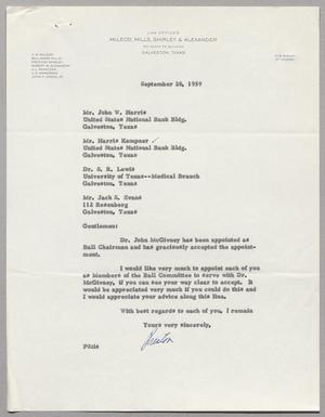 [Letter from Preston Shirley to appointees of the Ball Committee, September 28, 1959]