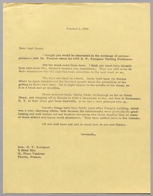 [Letter from Harris Leon Kempner to Jeane Kempner, October 1, 1959]