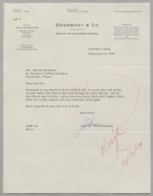 [Letter from John Winterbotham to Harris L. Kempner, September 9, 1959]