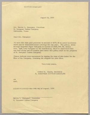 [Letter from Arthur M. Alpert to Harris L. Kempner, August 24, 1959]