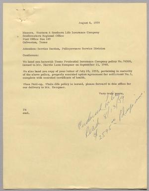 [Letter from T. E. Taylor to Messrs. Western & Southern Life Insurance Company, August 6, 1959]