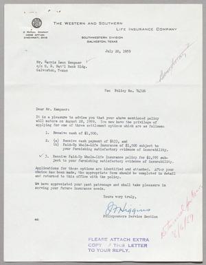 [Letter from J. F. Higgins to Harris Leon Kempner, July 20, 1959]