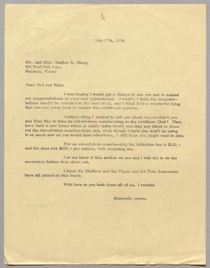 [Letter from Harris Leon Kempner to Mr. and Mrs. Dudley C. Sharp, July 27, 1959]