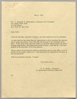 [Letter from T. E. Taylor to Kennedy B. Middendorf, July 9, 1959]