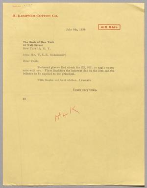 [Letter from Harris Leon Kempner to The Bank of New York, July 6th, 1959]