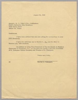 [Letter from Harris Leon Kempner to Messrs. R. L. Polk & Co., August 25, 1960]