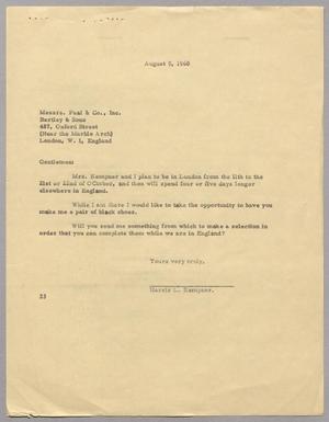 [Letter from Harris L. Kempner to Peal & Co., August 9, 1960]