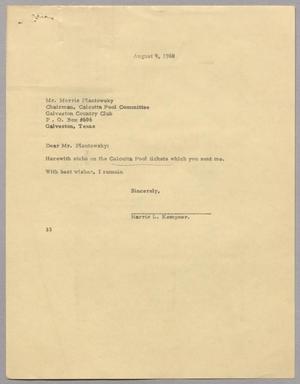 [Letter from Harris Leon Kempner to Morris Plantowsky, August 09, 1960]
