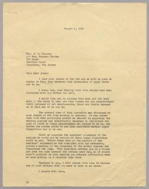 Primary view of object titled '[Letter from Harris Leon Kempner to Jeane Bertig Kempner, August 6, 1960]'.