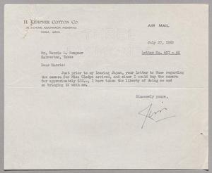 [Letter from James T. Baird to Harris Leon Kempner, July 27, 1960]