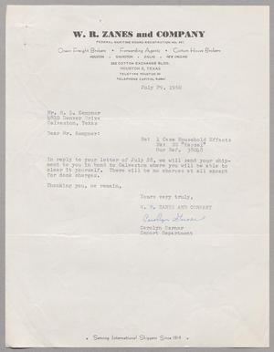 [Letter from W. R. Zanes and Company to Harris Leon Kempner, July 29, 1960]