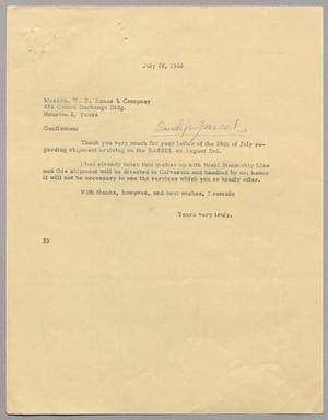 [Letter from Harris Leon Kempner to Messrs. W. R. Zanes & Company, July 28, 1960]