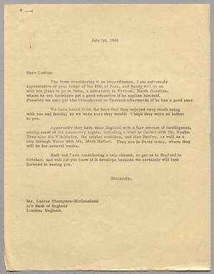 Primary view of object titled '[Letter from Harris Leon Kempner to Lucius Thompson-McCausland, July 1, 1960]'.