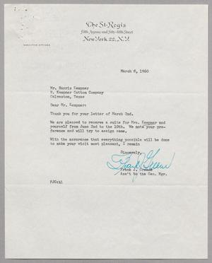 [Letter from Frank J. Greene to Harris L. Kempner, March 8, 1960]