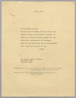 [Letter from Isaac H. Kempner to Ruth and Harris L. Kempner, May 30, 1960]