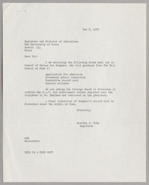[Letter from Dorothy O. Yohn to Harris Leon Kempner, May 6, 1960]