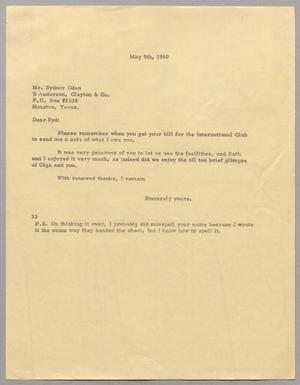 [Letter from Harris Leon Kempner to Sydnor Oden, May 9, 1960]