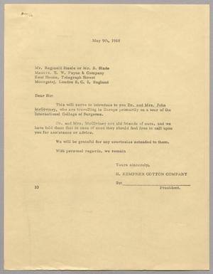 [Letter from Harris Leon Kempner to Reginald Steele or Mr. S. Slade, May 9th, 1960]
