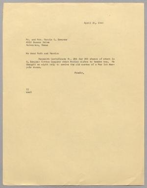 [Letter from Isaac H. Kempner to Harris and Ruth Kempner, April 30, 1960]