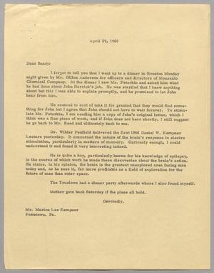 Primary view of object titled '[Letter from Harris Leon Kempner to Sandy, April 29, 1960]'.
