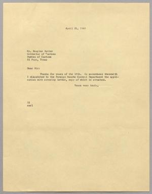 [Letter from Harris Leon Kempner to Douglas Butler, April 21, 1960]
