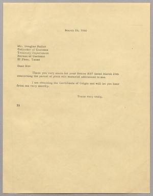 [Letter from Harris Leon Kempner to Douglas Butler, March 28, 1960]