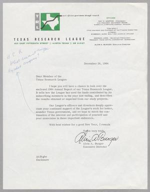 Primary view of object titled '[Letter from The Texas Research League, December 28, 1964]'.